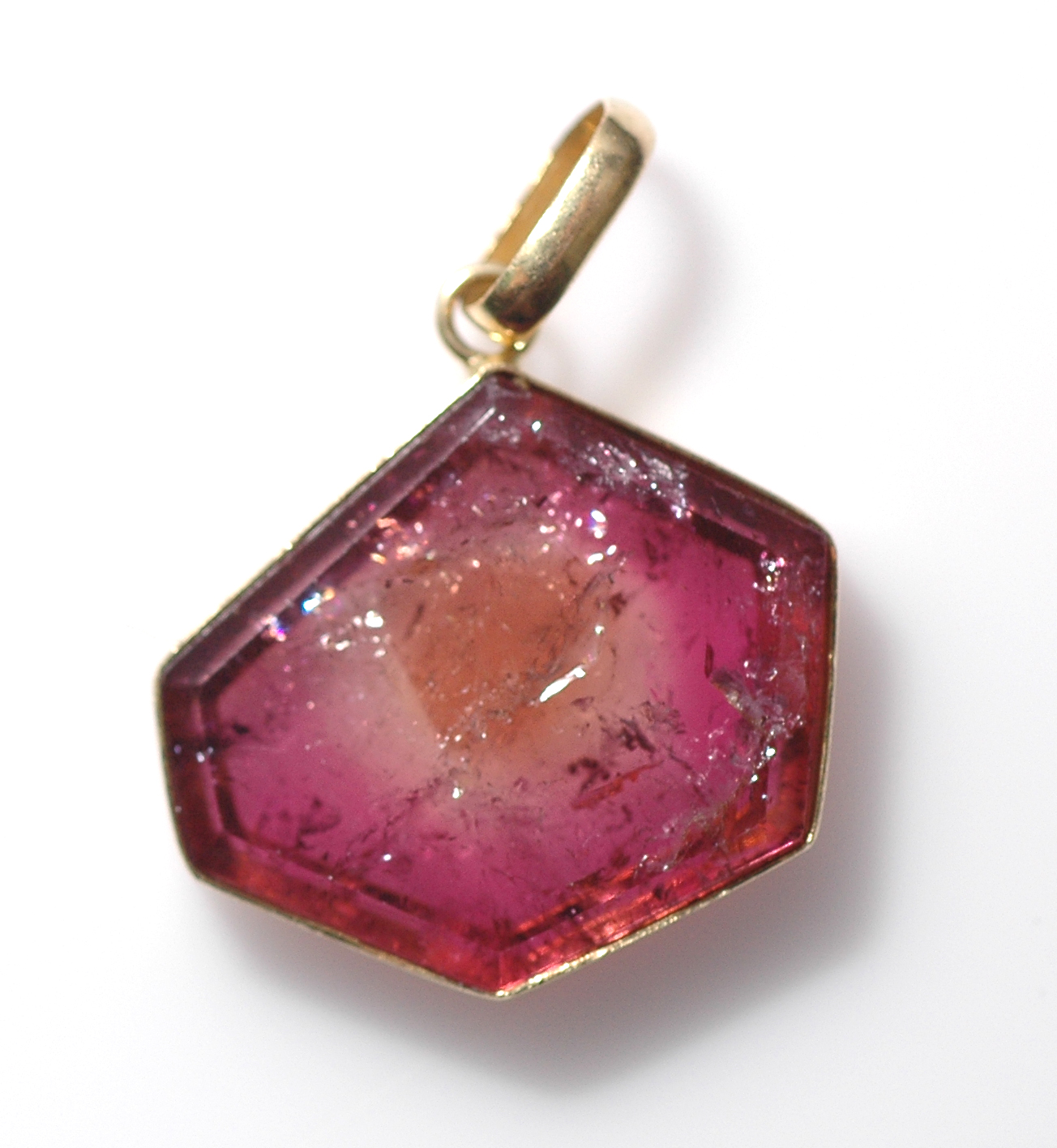 Bi-colour red/pink tourmaline pendant set 