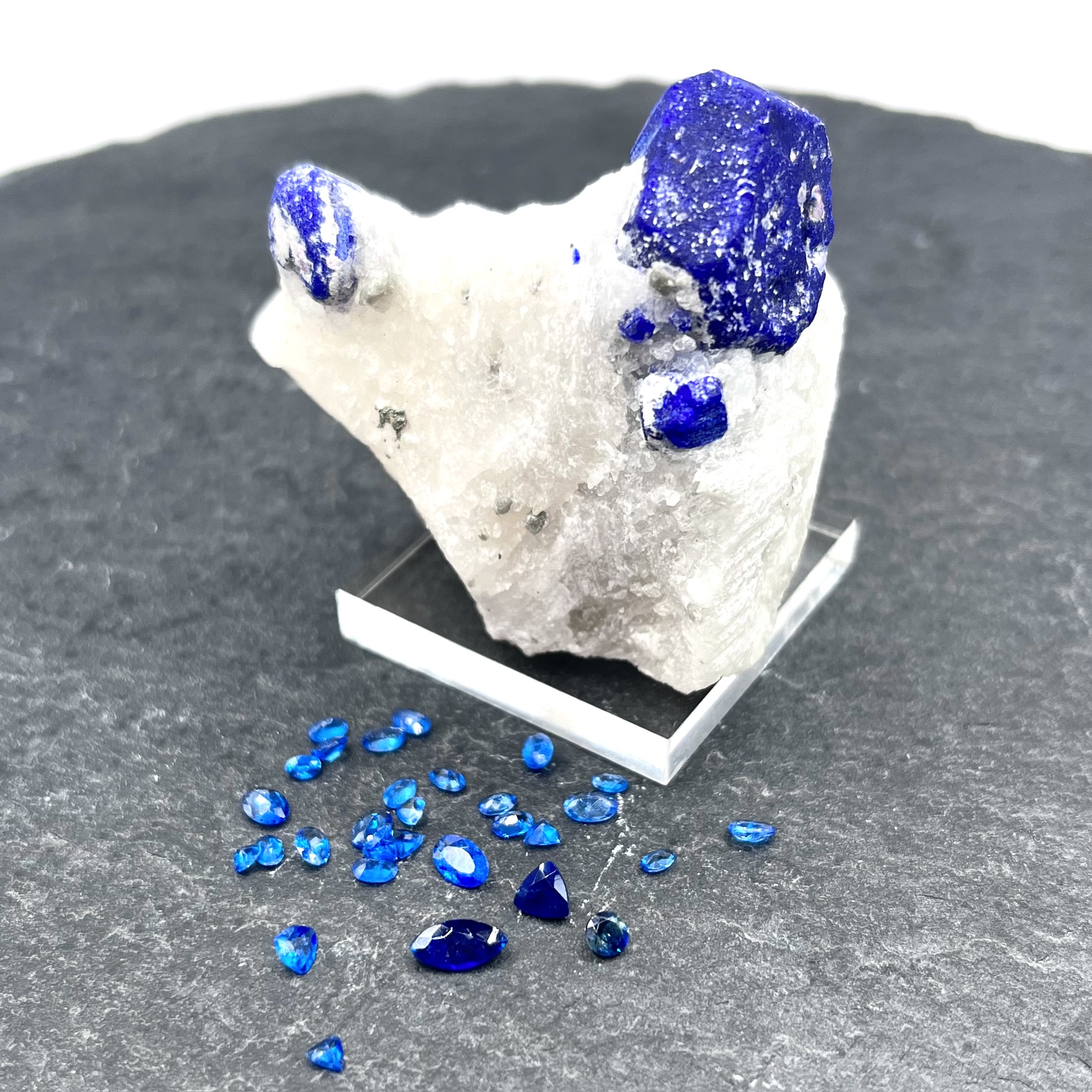 Rough lazurite in marble matrix 